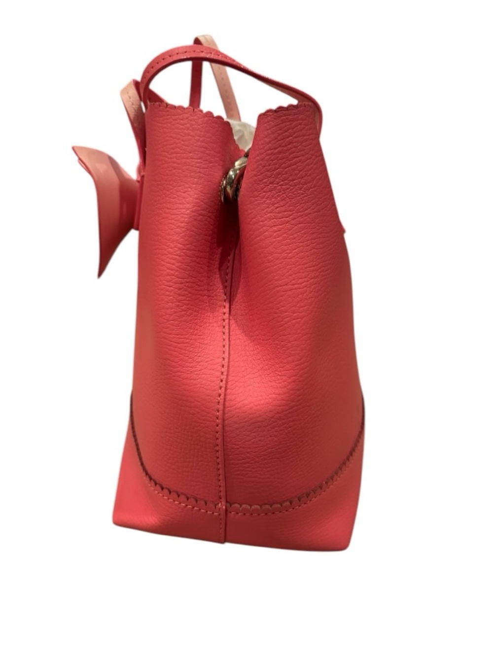 Kate Spade Vanderbilt Small Georgia Satchel Coral Bow Scalloped Leather Handbag - Picture 7 of 11